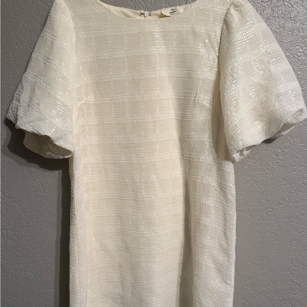Entro Cream Textured sequined Mini Dress